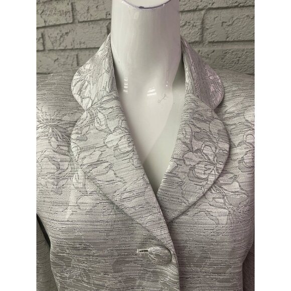 Le Suit Petite Women Long Sleeve Silver Jacquard Blazer Size 10P - Picture 6 of 9